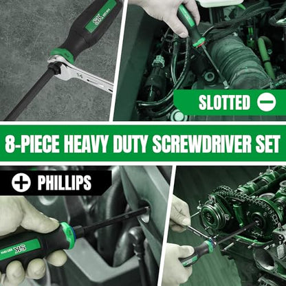 SK 8-Piece Heavy Duty Screwdriver Set, Demolition Driver, Slotted and Phillips, S2 Steel, SureGrip Handle - size: 8PC