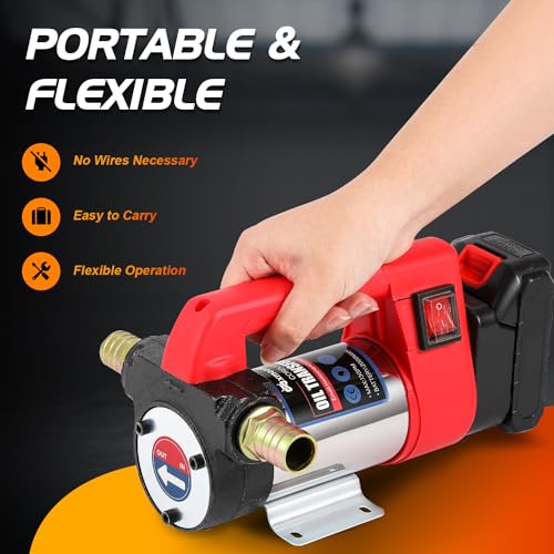 Mxmoonant 12GPM Cordless Diesel Transfer Pump, Electric Oil Change Pump, Portable Self Priming Fuel Transfer Pump, with Two 2000mAH Lithium Battery, for Kerosene Boat Truck