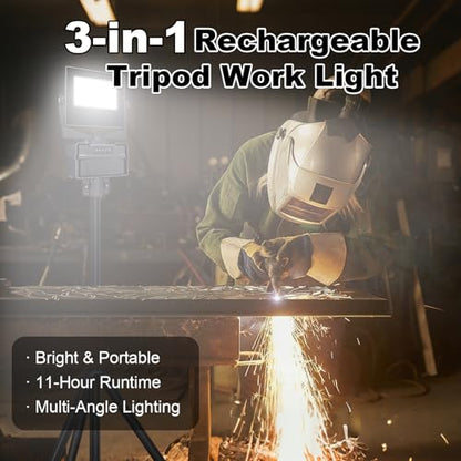 10000mAh Rechargeable Work Light with Stand 5 ft Max Height, Cordless Work Light Dimmable 10000 Lumens Tripod Work Light Construction Essentials Gear Emergency floodlight with Detachable Tripod