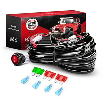 Nilight LED Light Bar Wiring Harness Kit - 2 Leads 12AWG Heavy Duty 12V On Off Switch Power Relay Blade Fuse for Off Road LED Work Light - color: 12AWG-2 Lead