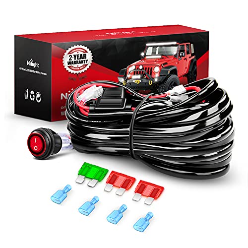 Nilight LED Light Bar Wiring Harness Kit - 2 Leads 12AWG Heavy Duty 12V On Off Switch Power Relay Blade Fuse for Off Road LED Work Light - color: 12AWG-2 Lead