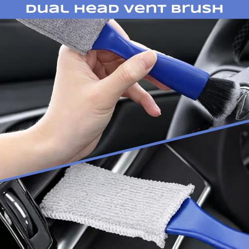 9 Pcs Car Detailing Brushes Kit, Car Interior Cleaning Tool with Cleaning Gel | car detailing brushes, cleaning gel & microfiber cleaning cloth,Safe for leather, vents, dash. Ideal for truck, auto, SUV, RV