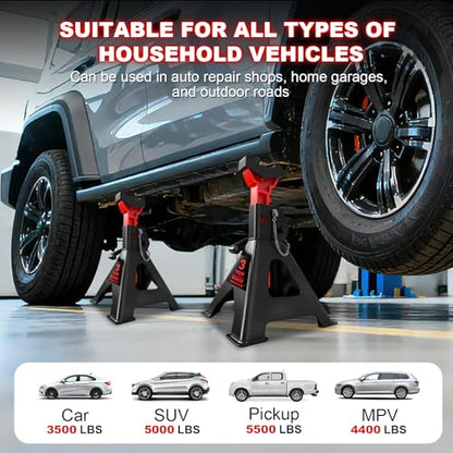 3 Ton (6,600 LBs) Jack Stands with Double Pin Locking,Rubber Cover and Large Foot Base,11"-17" Adjustable Height,Heavy Duty Car Jack Stands,Lifting SUV,MPV,Pickup Truck,ATV/UTV,1 Pair - color: red-standard, size: 3ton Load Capacity