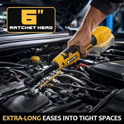 3/8" Electric Ratchet Wrench for DEWALT 20V Battery, 88Ft-Lbs | 6-inch Extended, 300RPM, Variable Speed, 8 Sockets,1/2" & 1/4" Adapters, 3" Extension Bar (Tool Only), for Engine Repair