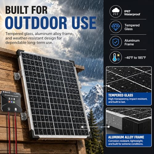 Voltset 50W Solar Panel Kit - 12V Solar Battery Charger Maintainer - IP67 Waterproof Solar Trickle Charger with 10A Smart Charge Controller and Mount Bracket for Boat RV Car Motorcycle Marine Trailer - size: 50W