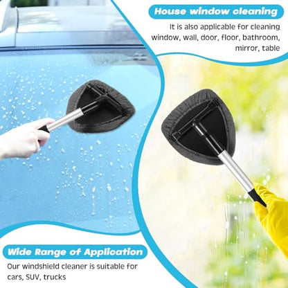 Baderke 10 Pcs Windshield Cleaner Tool Car Window Cleaning Supplies with Extendable Handle Include 6 Washable Microfiber Bonnets 2 Empty 60ml Spray Bottle Glass Wiper Kit (Gray) - color: Gray