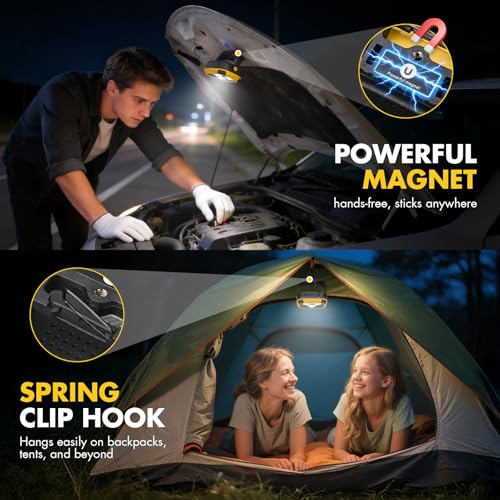 2 Pack Rechargeable Work Light, 4000LM Magnetic LED Work Light | 6000mAh Magnetic Light, IP65 Waterproof, Emergency Flashlight, 30H Runtime, Portable Light for Mechanics, Car Repair(Yellow) - size: 2 Pack