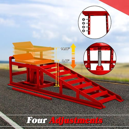 Hydraulic Car Ramps 5 T 11000 LBS, 2 Pack Heavy Duty Steel Car Ramps Lift Height 11.61 in-16.21 in, Low Profile Car Lift Service Ramps Truck Trailer Garage