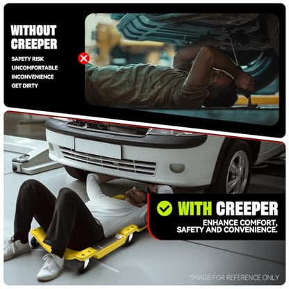 Auto Dynasty 40 Inches Mechanic Creeper, Automotive Garage Repair Low Profile Under Car Rolling Creeper with LED Light and Padded Headrest, Plastic, Yellow - color: Yellow, size: 40" L (w/LED Light)