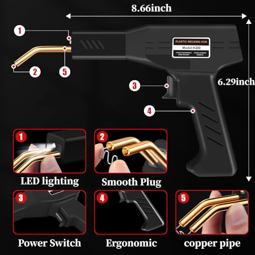 200W Plastic Welder Hot Stapler, 2000PCS Staples - Bumper Repair | 1112°F in 2-3s, Built-in LED, Ergonomic Grip, 4 Types Rust-Proof Steel Staples, for Auto Bumper, Dashboard Motorcycle Fairing