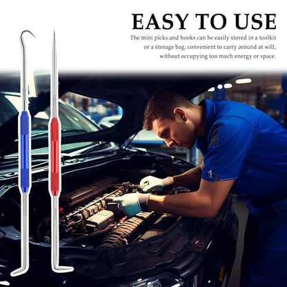 Salior 2PCS CarbonSteel Hook Tool and Pick Set,Double End Pick and Hook Set Auxiliary Dismantling Fittings,Universal O Ring Pick Set and Hook Tool Car Accessories Fit for Most Vehicles - color: Red+Blue/2PCS