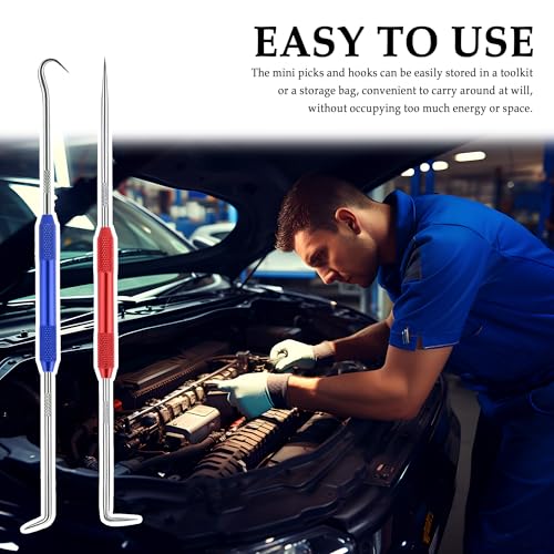 Salior 2PCS CarbonSteel Hook Tool and Pick Set,Double End Pick and Hook Set Auxiliary Dismantling Fittings,Universal O Ring Pick Set and Hook Tool Car Accessories Fit for Most Vehicles - color: Red+Blue/2PCS