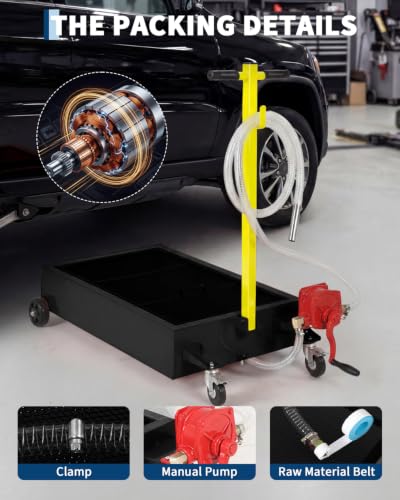 15 Gal Oil Drain Pan with Pump,Low Profile Rolling Oil Drain Cart with 8 ft Hose | with Manual Pump, Wheels & Folding Handle, Oil Drain Tank for Cars, SUVs, Trucks, Buses, RVs - color: National Flag-Black, size: 15 Gal with Manual Pump