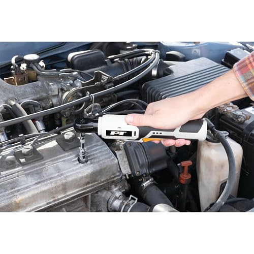 Performance Tool 4V 1/4 Inch Drive Cordless Ratchet - 0-230 RPM, 92 inch/lb Torque, Electric Ratchet, LED Light, USB-C, Electric Wrench, Auto Repair, White/Black