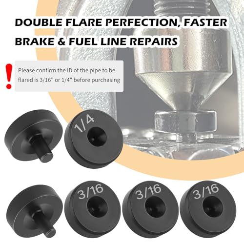 6PCS Brake Line Flaring Tool Kit Adapter,Steel 3/16 & 1/4" Brake Flaring Tool Kit Adapter Fits Pipe Flare Tools for Use,Double Flare Tools for Brakes Lines Car Accessories