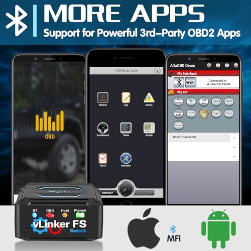 Vgate vLinker FS Bluetooth OBD2 Diagnostic Scan Tool, OBDII Car Code Reader for iOS, Android & Windows | OBDII Car Code Reader, iOS Compatible, Android Compatible, Windows Compatible