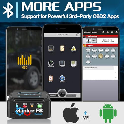 Vgate vLinker FS Bluetooth OBD2 Diagnostic Scan Tool, OBDII Car Code Reader for iOS, Android & Windows | OBDII Car Code Reader, iOS Compatible, Android Compatible, Windows Compatible