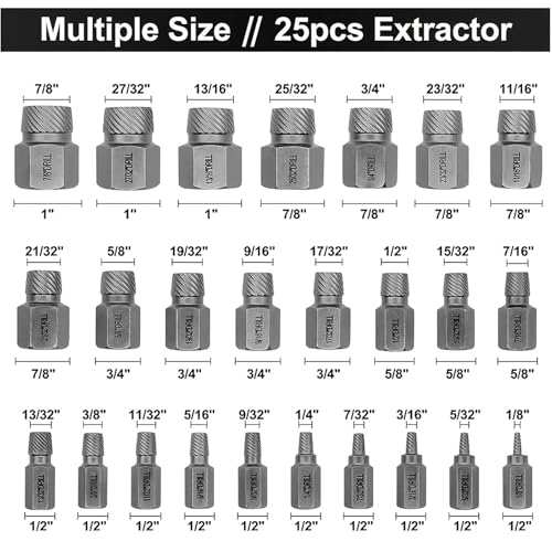25-Piece Bolt Extractor Kit, 3/8 and 1/2-Inch Drive | High-Hardness CR-MO Lug Nut Remover Socket Set for Damaged Bolts and Automotive Repair