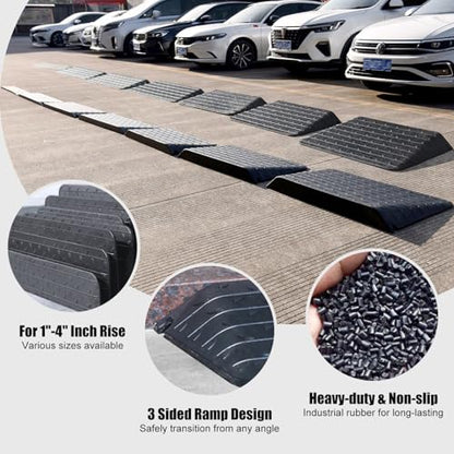 Heavy-Duty Rubber Threshold Ramps with Non-Slip Surface, 1" - 4" Rise Curb Ramps for Wheelchair Scooter Car Entrance Doorway, Loading Ramps Rated 20000Lbs Load Capacity (3.5" Rise) - size: 3.5" Rise