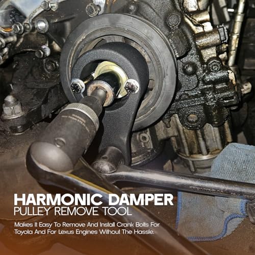 Rogierra Crankshaft Damper Pulley Holding Holder Harmonic Tool Harmonic Damper Pulley Remove Tool Compatible with Toyota Lexus 3.0 L6, 3.0 V6, 3.3 V6, 4.0 V8, 4.3 V8, 4.7 V8 with 2PCS Crank Bolts