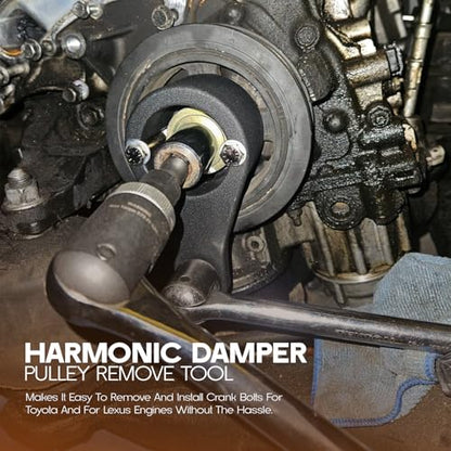 Rogierra Crankshaft Damper Pulley Holding Holder Harmonic Tool Harmonic Damper Pulley Remove Tool Compatible with Toyota Lexus 3.0 L6, 3.0 V6, 3.3 V6, 4.0 V8, 4.3 V8, 4.7 V8 with 2PCS Crank Bolts