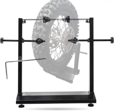 Motorcycle Wheel Balancer Stand with Truing Pointer Fits 13–38mm Axles | Static Tire Balancing and Rim Truing Tool with Dual Bearings and Adjustable Cones, for Dirt Bike Sport Bike Wheels