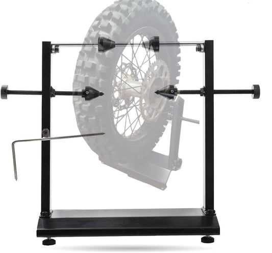 Motorcycle Wheel Balancer Stand with Truing Pointer Fits 13–38mm Axles | Static Tire Balancing and Rim Truing Tool with Dual Bearings and Adjustable Cones, for Dirt Bike Sport Bike Wheels