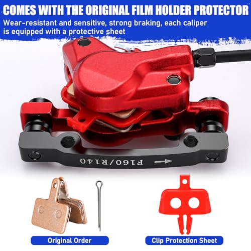 TOBWOLF 1 Pair Hydraulic Bike Brakes Set, Dual Piston Mountain Bike Hydraulic Brakes Left Front 810mm & Right Rear 1470mm, MTB Disc Brake Set for Mountain, Road Bicycle & Ebike - color: Red Hydraulic Disc Brake Set - Dual Piston