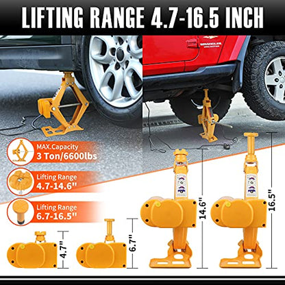 E-HEELP 3 Ton Electric Car Jack, 12V Automatic Scissor Lift Floor Jack with Impact Wrench Kit for Sedans, Lifting Range 4.72-14.57 Inches, 6600 lbs Load Capacity - color: 3T with Wrench