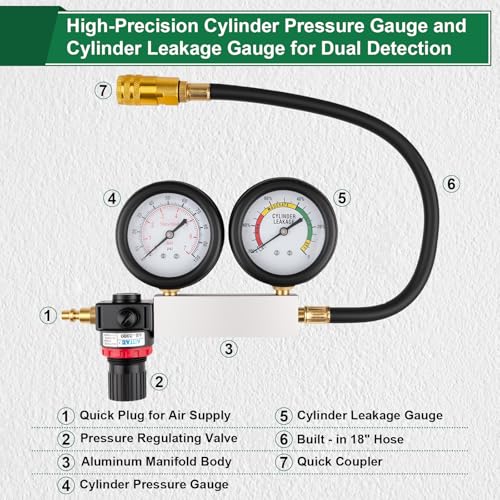 Marvelity Cylinder Leak Down Tester Kit | Automotive Engine Compression Leakage Test, Extension Rod Included, for Gasoline Engines, Pressure Check & Leakage Rate Test