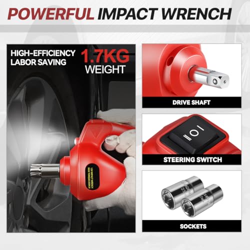 Scissor Jacks for 3 Ton (6600lb) Tire Jack Repair Kit with Electric Car Jack & Wrench, Emergency Tire Changing Kit for Car SUV MPV, Lifting Range 13.7" - Min 4.7", Red