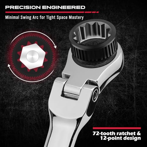 Extra Long Flex-Head Ratcheting Wrench Set, Anti-Slip 6-Piece Double Box End Wrench Set, 72-Teeth, Metric 8-19mm, CR-V Steel Wrench with Rolling Pouch - style: 6-Pc Extra-Long (Flex-Head)