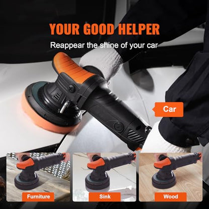 Happybuy Buffer Polisher, 6-Inch Random Orbital for Car Detailing, 6 Variable Speed 1900-4600RPM Dual Action Polisher Waxer Kit, Detachable Handle for Car, Boat, Ideal for Polishing and Waxing