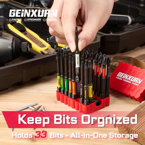 Geinxurn Impact Screwdriver Bits Set, 33 Pieces 3”Multi Head Magnetic S2 Steel Driver Bits PH/SQ/Torx/Pozi With Red Soft Base - color: 75-multi-bit, size: 3"-33PCS