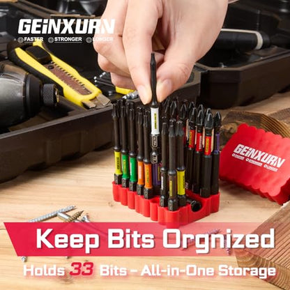Geinxurn Impact Screwdriver Bits Set, 33 Pieces 3”Multi Head Magnetic S2 Steel Driver Bits PH/SQ/Torx/Pozi With Red Soft Base - color: 75-multi-bit, size: 3"-33PCS