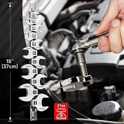 SHALL 3/8" Crows Foot Wrench Set, 11-Piece SAE Crowfoot Wrench Set with Clip-on Organizer, 3/8"-1", Tools for Mechanics, Access Fasteners in Tight Spaces - size: 9.5 - 25.4 mm