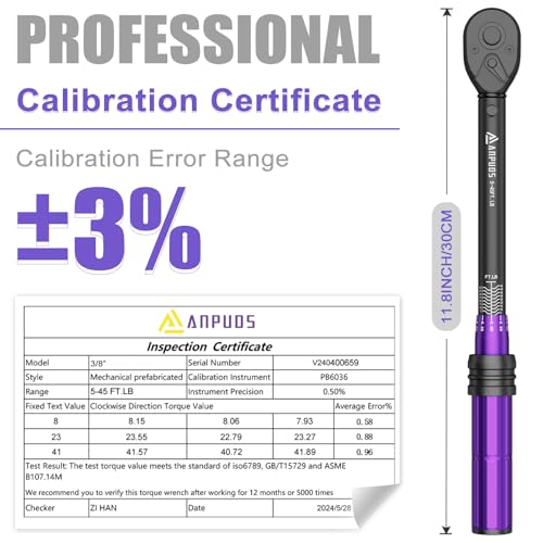 ANPUDS 3/8 Inch Drive Click Torque Wrench, 5-45 Ft-Lb/6.8-61Nm | Dual Direction, ±3% Accuracy, 72 Tooth, Lightweight Aluminum Torque Wrench for Bicycle, Moto and Car Spark Plug Repair - size: 3/8" 5-45 Ft-Lb/6.8-61Nm