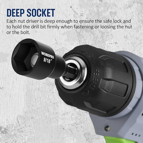WORKPRO 6 PCS Magnetic Nut Driver Set, 1/4" Hex Shank, Drill Socket Set, Impact Driver Bit Set, 1/4” to 9/16”, Chrome Vanadium Steel, SAE - size: 6PCS Magnetic Nut Driver Set