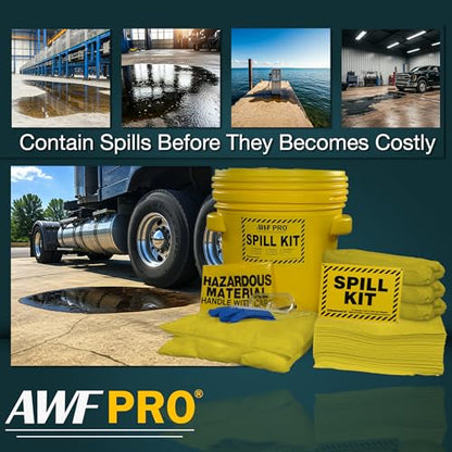 AWF PRO 20 Gallon Hazmat Spill Kit, 59 Pieces | Includes DOT Approved 20 Gallon Drum, Sorbent Socks, Pads, & Pillows, & Accessories - size: Hazmat Spill Kit