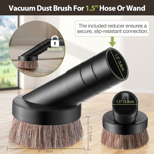 Feekoon 4 Pack 1.5" Vacuum Dust Brush Attachment Compatible with ProTeam Backpack Vacuum Cleaner Parts # 100110-3" Dust Brush W/Reducer 1-1/2", Soft Horse Hair for Detailed Dusting