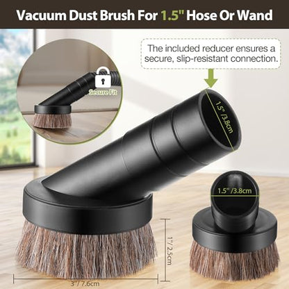 Feekoon 4 Pack 1.5" Vacuum Dust Brush Attachment Compatible with ProTeam Backpack Vacuum Cleaner Parts # 100110-3" Dust Brush W/Reducer 1-1/2", Soft Horse Hair for Detailed Dusting