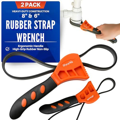 2-Pack Rubber Strap Wrench Set, Max Diameter 6" and 8" Heavy Duty Adjustable Strap Wrench Plumbing, Oil Filter, Shower Head, Sink, Pipe, Jar Opener, Non-Slip Grip Wrench (Orange)
