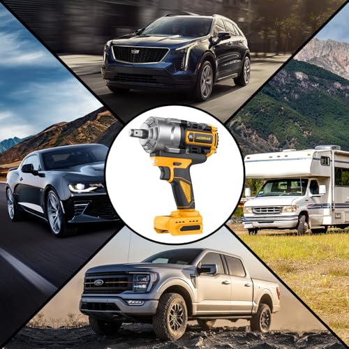 Impact Wrench for DeWalt Battery 1328Ft-Lbs (1800N.m) Impact Driver | 1/2" Impact Gun 3-Speed High Torque Power Tool for Tire Removal, Rusted Bolts, Heavy Equipment(No Battery) - color: Yellow+1328ft-lbs(bare Tool)