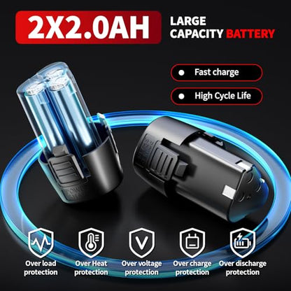 FULLYEA Electric Ratchet Wrench Set, 380 RPM Cordless Ratchet Wrench, 3/8" 12V Power Ratchet Tools with 7 Sockets, LED Light, 2 Packs 2.0Ah Battery and Fast Charger
