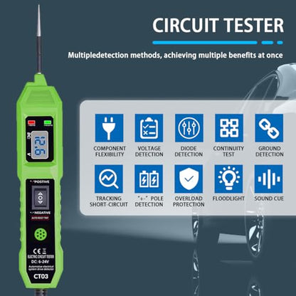 CT03 Power Circuit Tester, 6-24V DC Test Light Short Circuit, Automotive Component Electrical Polarity Identify Continuity Tester, Overload Protection - color: Green