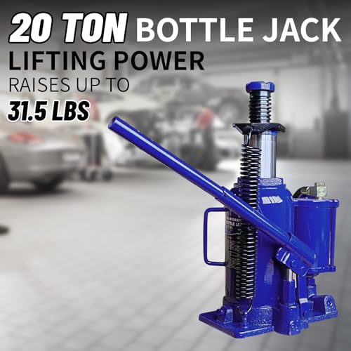 20 Ton Air Hydraulic Bottle Jack with Air-Powered or Manual Operation, One-Piece Hydraulic Cylinder Design, Air Bottle Jack with Carry Handle for Pickup Trucks, Commercial Vehicles, and Farm Equipment - color: Blue