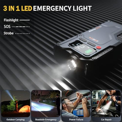 9000A Car Battery Charger Jump Starter with Air Compressor, 150PSI Tire Inflator Air Pump(All Gas/16L Diesel),12V Jump Box Car Battery with Smart Jumper Cables, LCD Display, Portable Power Pack