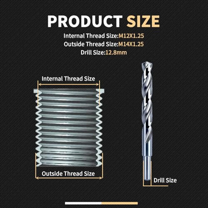 M12x1.25 Thread Repair Kit with Insert HSS Drill, Tap, Counterbore, Installation Driver, Metric, 10PCS Stainless Steel Insert M12X1.25X15MM