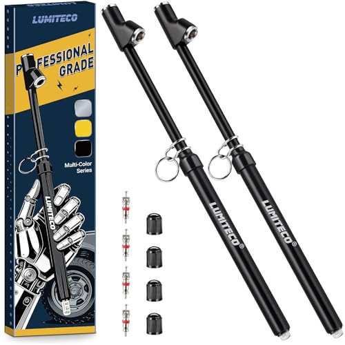 LUMITECO 2-Pack Dual Head Tire Pressure Gauge, Heavy Duty Truck Air Pressure Gauge Range 10-150 PSI, 1-10 Bar w/Valve Cores & Valve Caps, Tire Gauges for Tire Pressure for Semi Truck, RV, Car (Black) - color: Matte Black