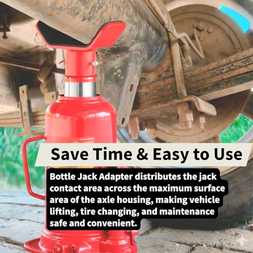 Adjustable Bottle Jack Adapter with Triple-Lock, Secure Wobble-Free Fit for 2T-12T Bottle Jacks, Heavy Duty 1/4" Steel Saddle for 3" & 4" Axle Tubes on RV, Truck, Trailer - color: Red